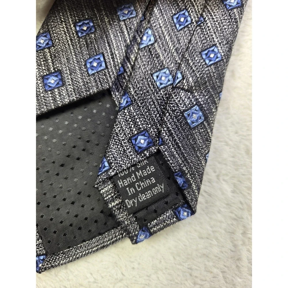 Pronto Uomo Platinum Tie Gray Blue Geometric Textured Stripe Classic Width Mens